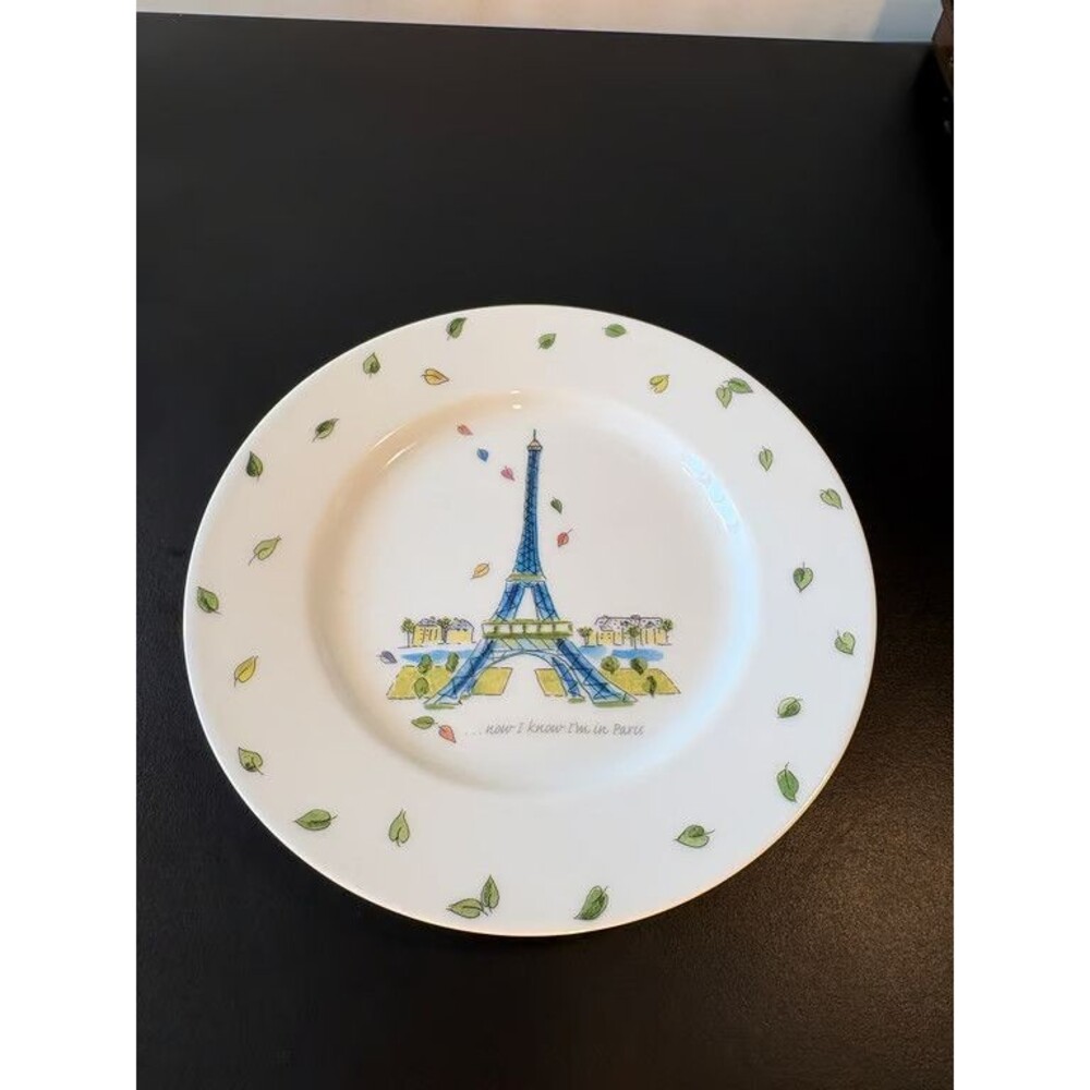 Paris Souvenir Plate Eiffel Tower Hand Painted Porcelain France Dated 2009